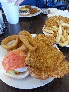 At Ray's Drive-In in Kokomo, Indiana, one tenderloin divided between two of us.
